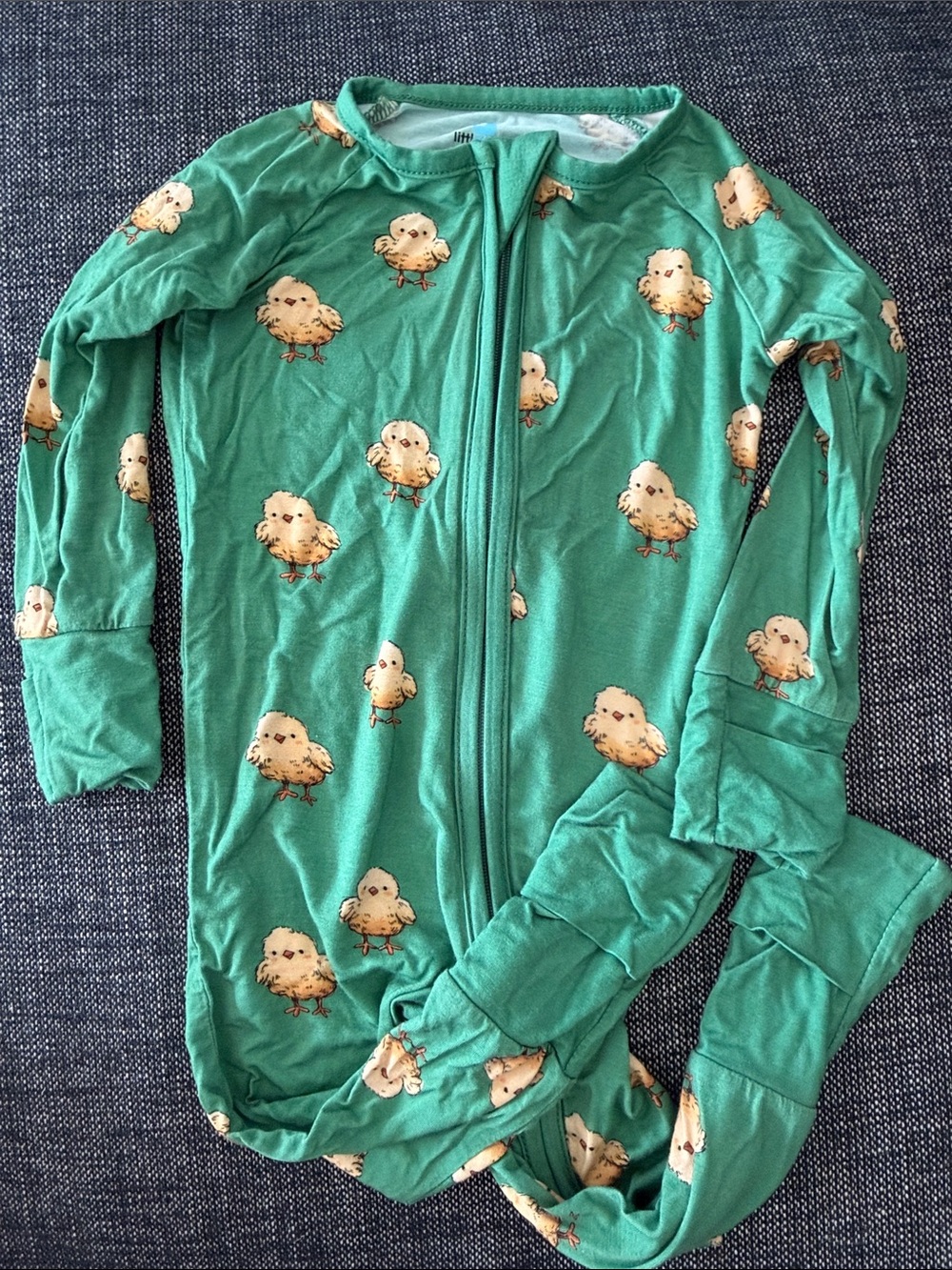Kids Green Chick-Print Footie One-Piece